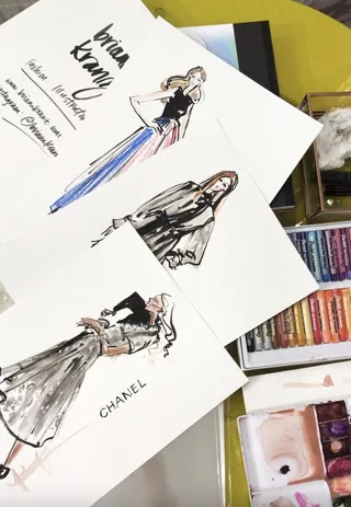 Fashion sketches including Chanel design by Briana Kranz
