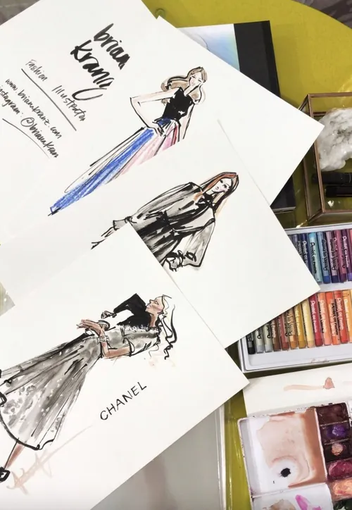 Fashion sketches including Chanel design by Briana Kranz