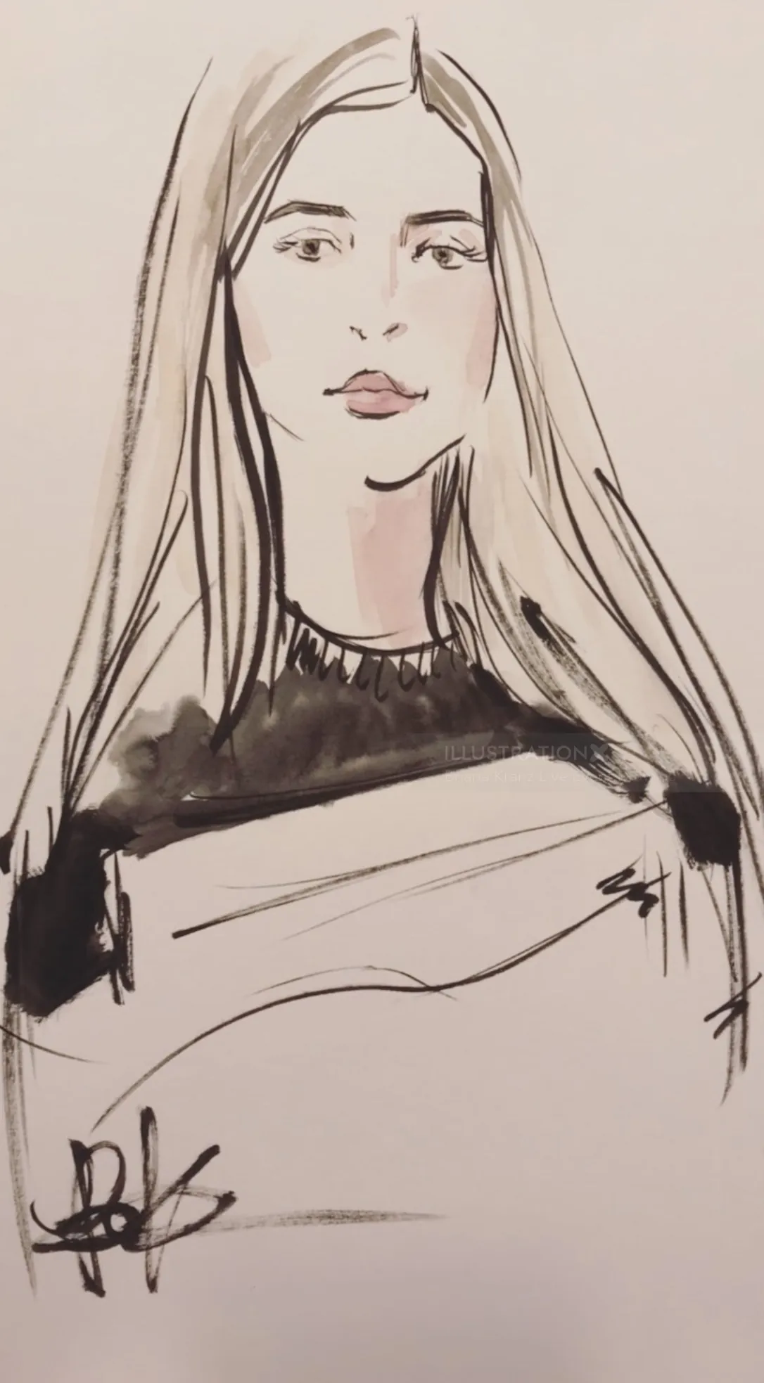 Portrait sketch of a woman at a Bloomingdale's event by Briana Kranz