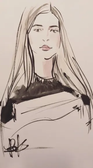 Portrait sketch of a woman at a Bloomingdale's event by Briana Kranz
