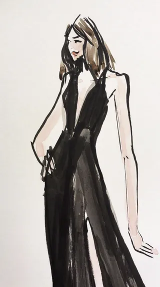 Drawing of a woman in a black dress by Briana Kranz