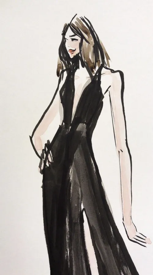 Drawing of a woman in a black dress by Briana Kranz