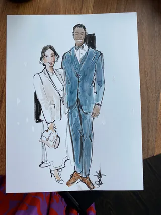Drawing of a man and woman in formal clothing by Briana Kranz