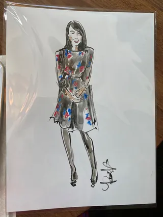 Fashion illustration of woman in floral dress by Briana Kranz