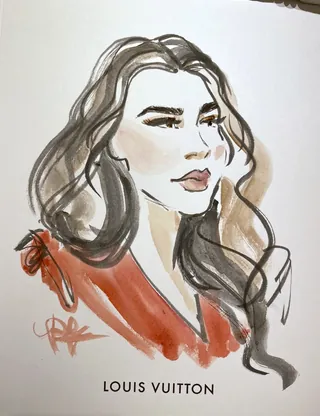 Watercolor sketch of a woman with long hair by Briana Kranz