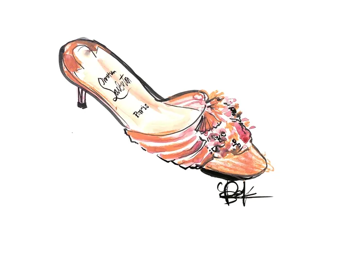 Coral high heel shoe fashion illustration by Briana Kranz Live Event Drawing