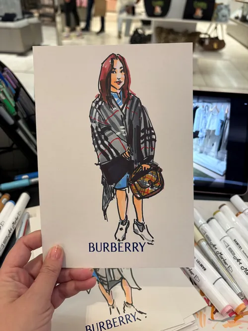 Fashion illustration of model in Burberry outfit by Briana Kranz