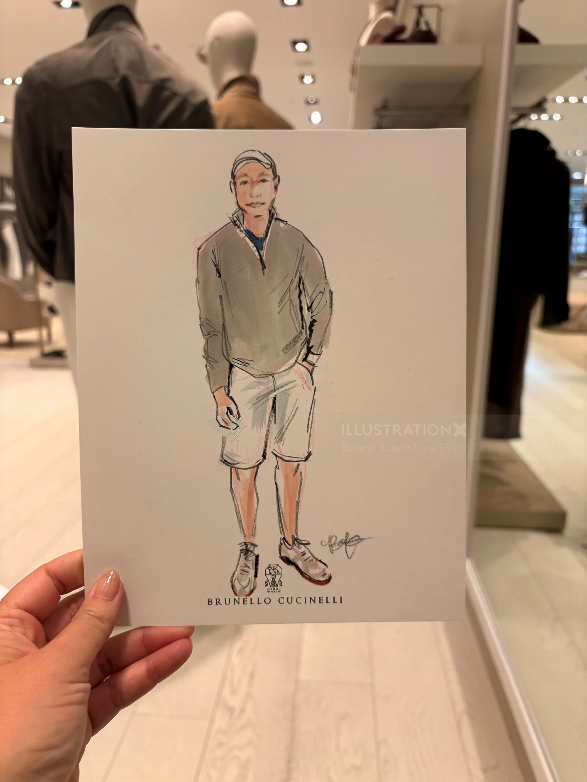 Briana Kranz Live Event Drawing of a Brunello Cucinelli fashion sketch