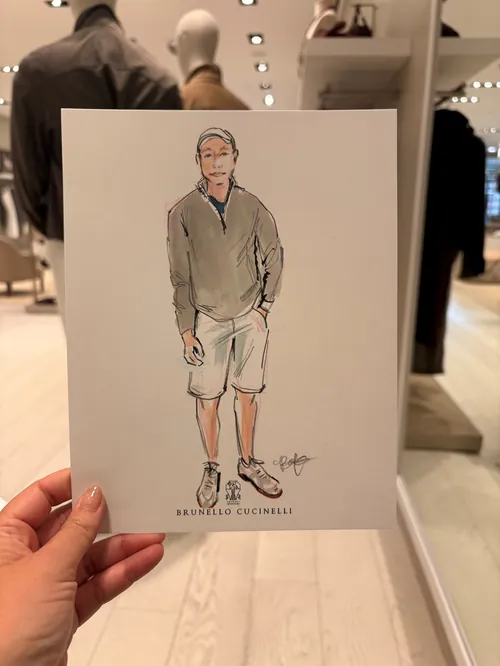 Briana Kranz Live Event Drawing of a Brunello Cucinelli fashion sketch