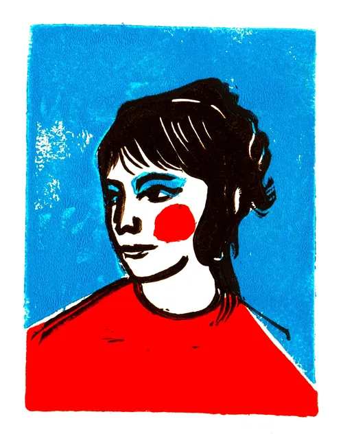 Linocut portrait of Anna Karina by Burin and Plate