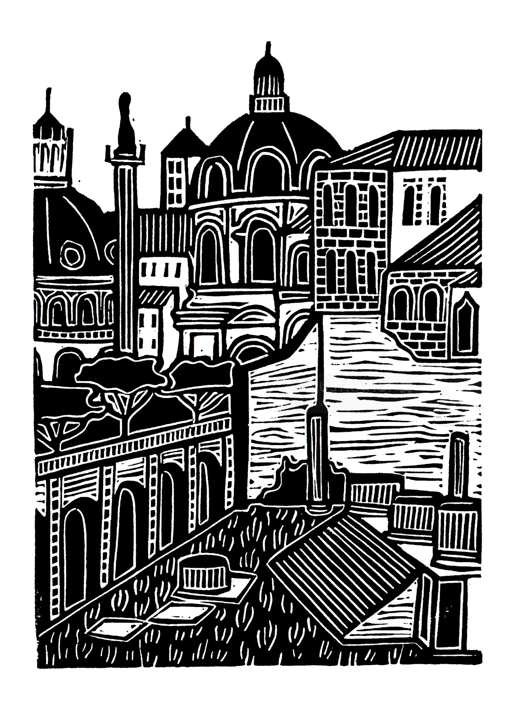 Burin and Plate illustration of the ruins of the Roman Forum in Rome