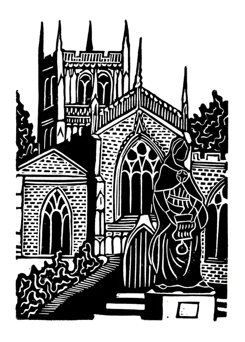 Linocut by Burin and Plate depicting Wolverhampton Cathedral