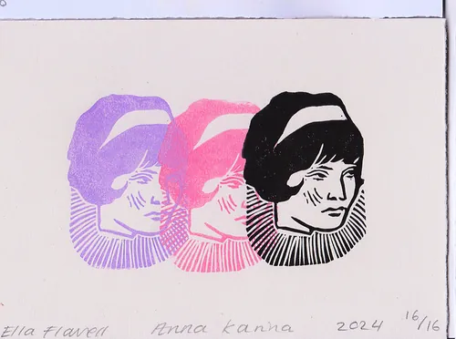 Linocut portrait of Anna Karina by Burin and Plate