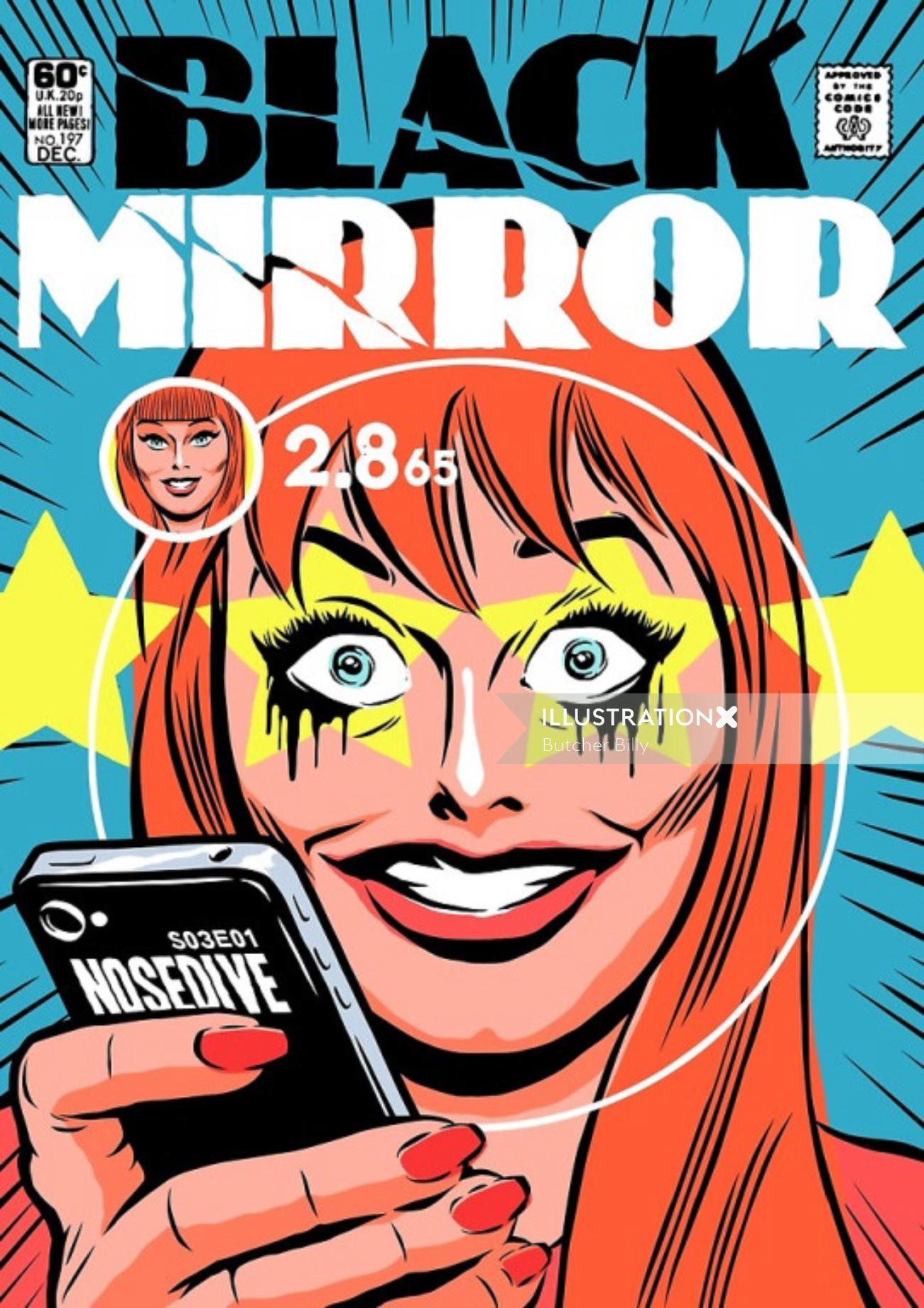 Episodio de Black Mirror Nosedive como una portada de cómic vintage