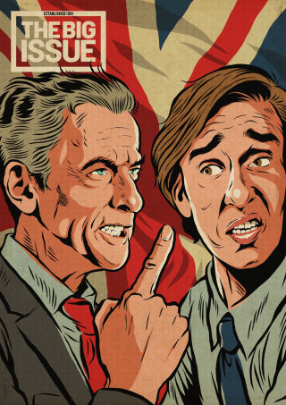 Peter Capaldi 和 Steve Coogan 为 The Big Issue 杂志绘制的封面插图