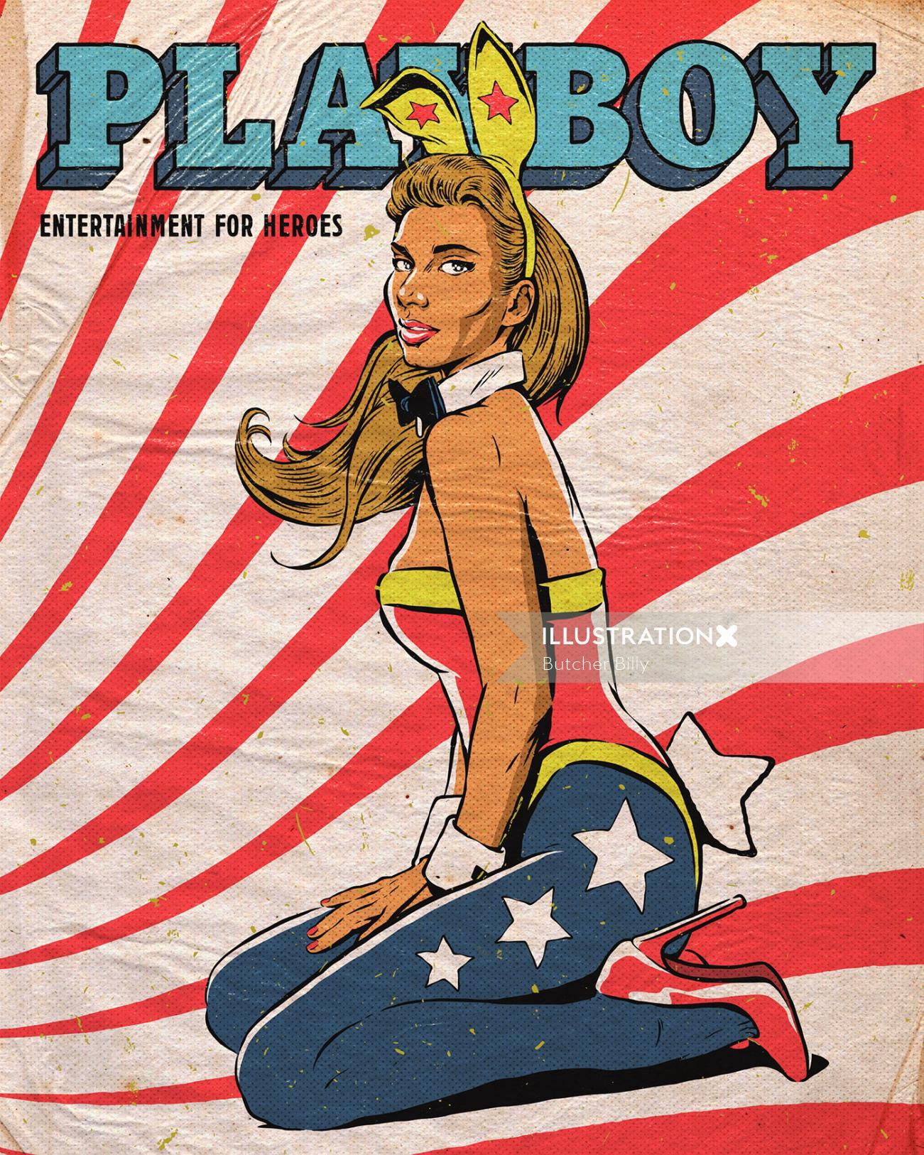 Illustration of Wonder Woman inside a classic Playboy cover