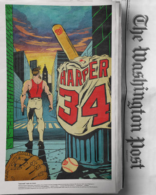 Ilustración de un jugador de béisbol para el Washington Post