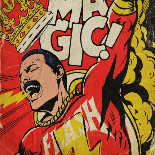 Artwork featuring Freddie Mercury as Shazam 