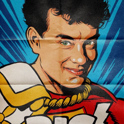 Illustration conveying Tom Hanks as Shazam in Big