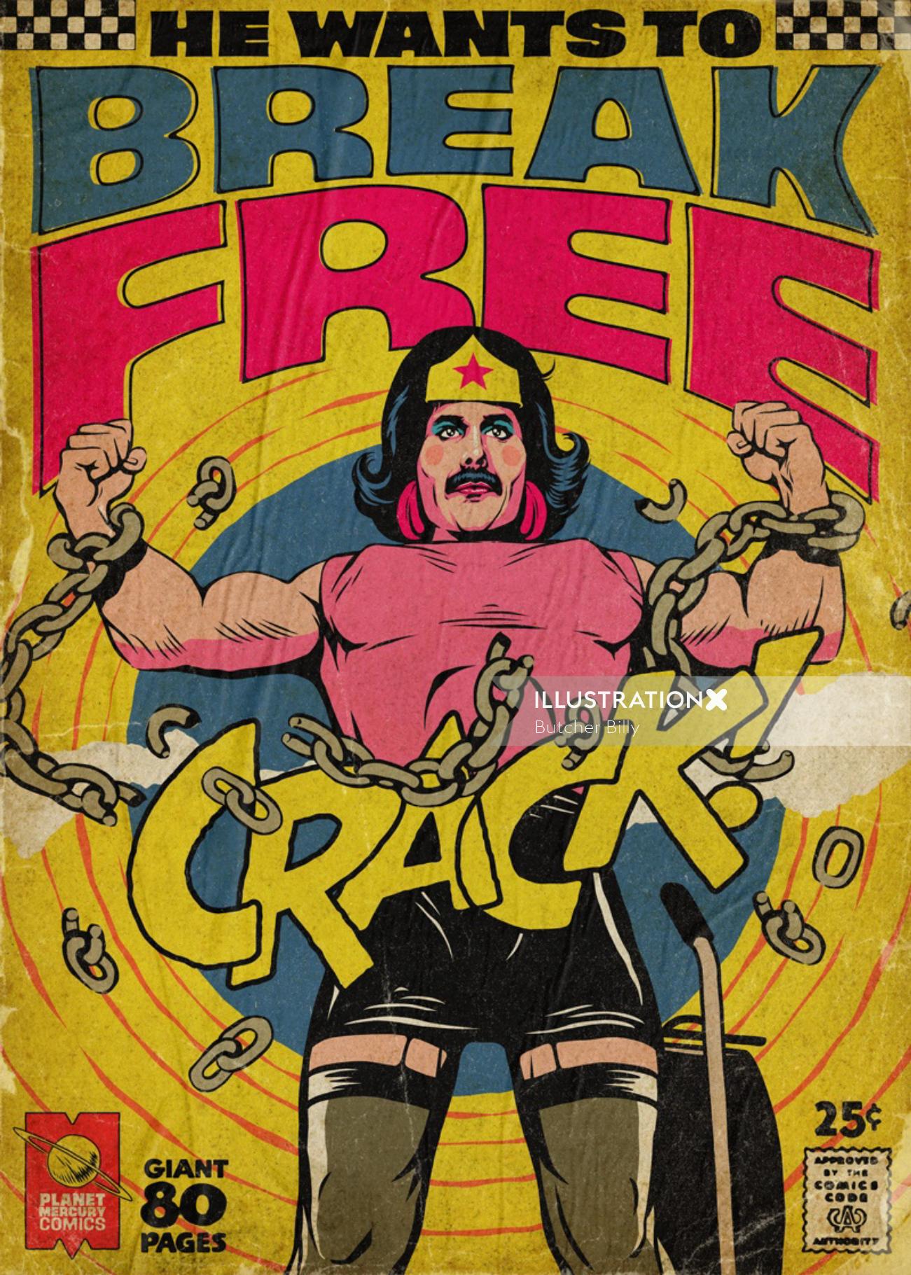 Freddie Mercury comic book cover by Butcher Billy