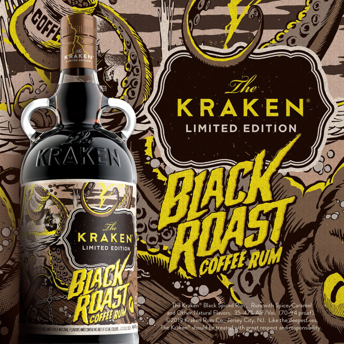 Label design for Kraken's Black Roast Coffee Rum