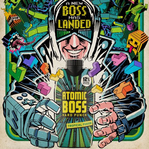 Explosive poster design for Atomic Boss: Hard Punch
