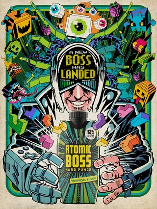 Explosive poster design for Atomic Boss: Hard Punch