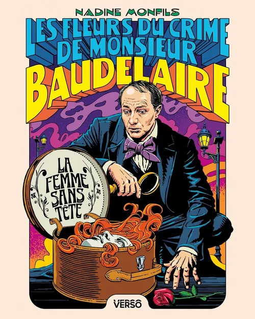 Surreal illustration of Baudelaire examining a headless woman in a suitcase by Butcher Billy