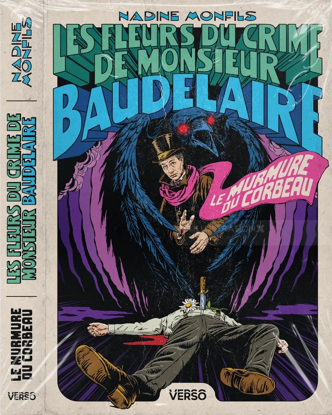 Dramatisches Buchcover mit Mann und dunkler Gestalt, Illustration von Butcher Billy