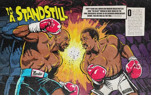 Detailed boxing match illustration by Butcher Billy showing two fighters mid-fight