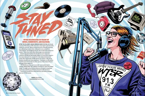 Butcher Billy illustration of a radio host surrounded by microphones, records, and music equipment