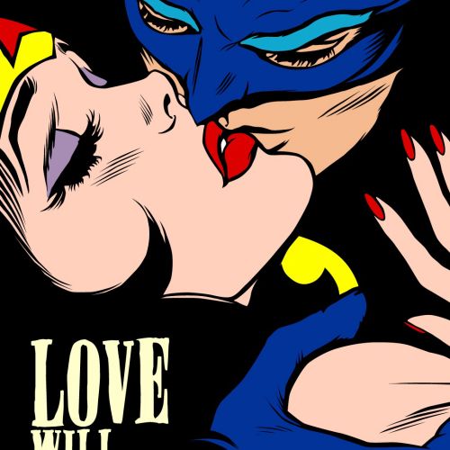 Retro Art of Batman Kissing Wonder Woman