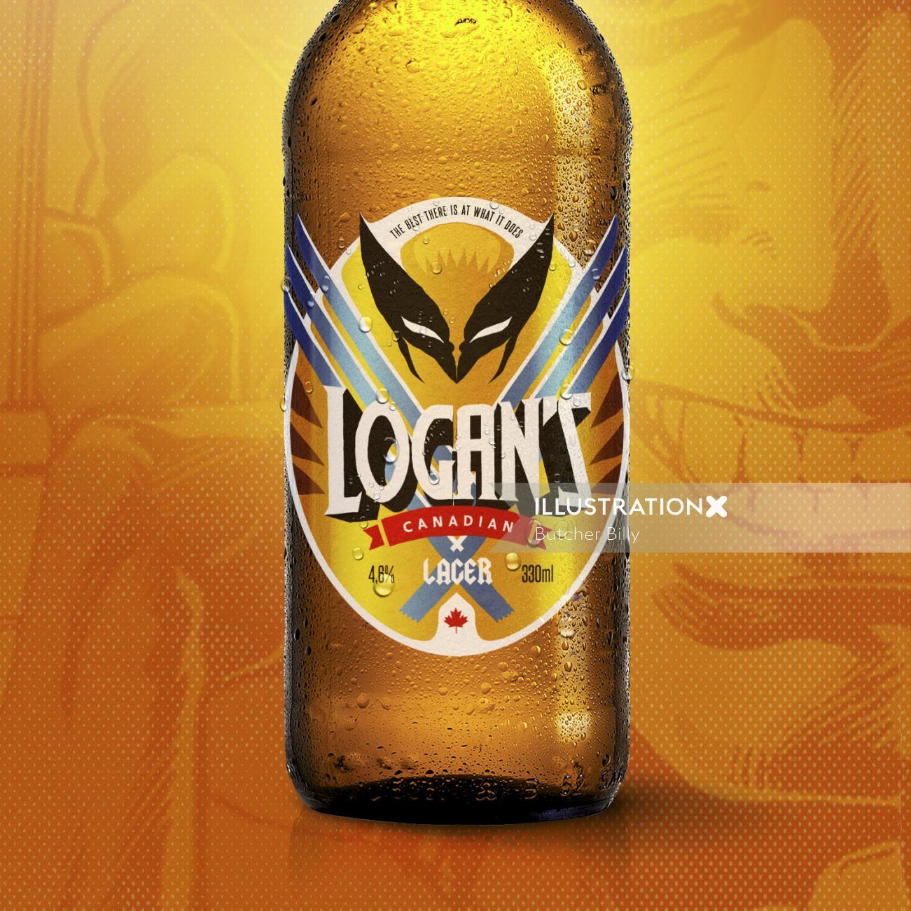 Logan's Canadian Lager Beer Bottle Illustration