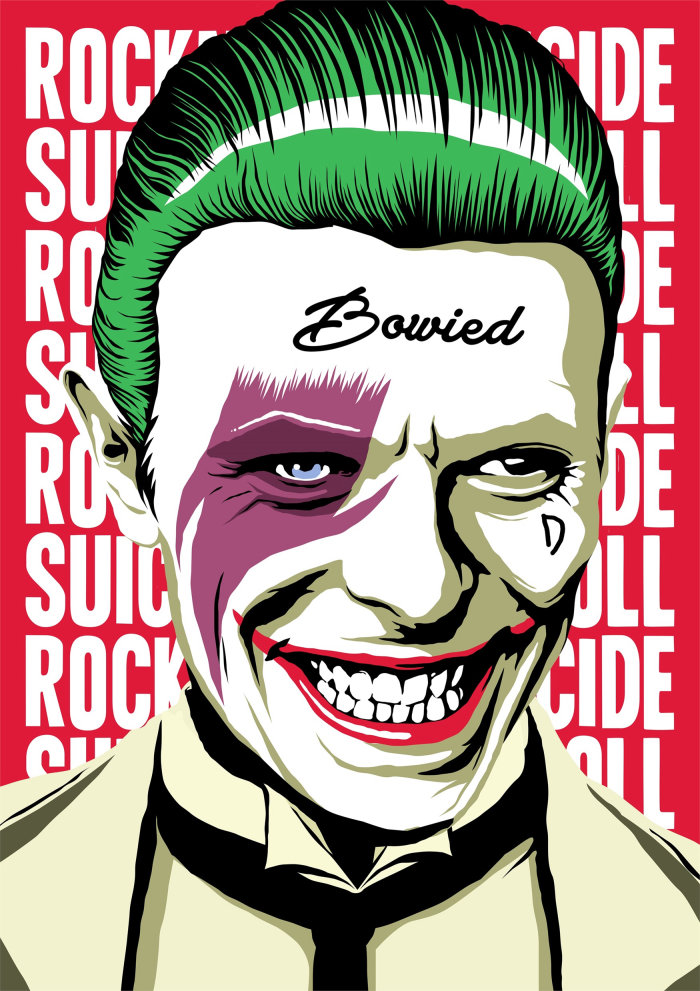 Pop illustration of David Bowie as Joker