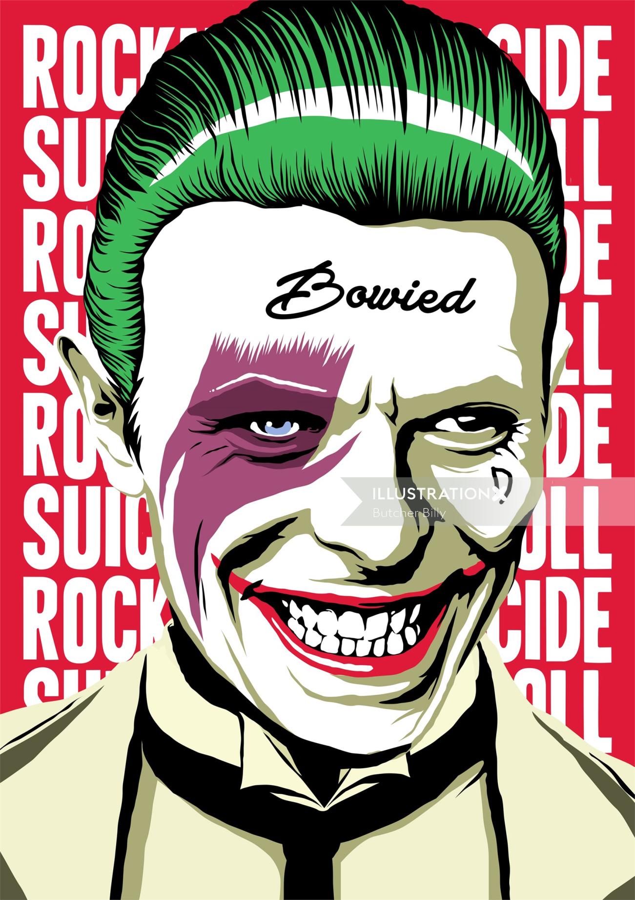 Pop illustration of David Bowie as Joker