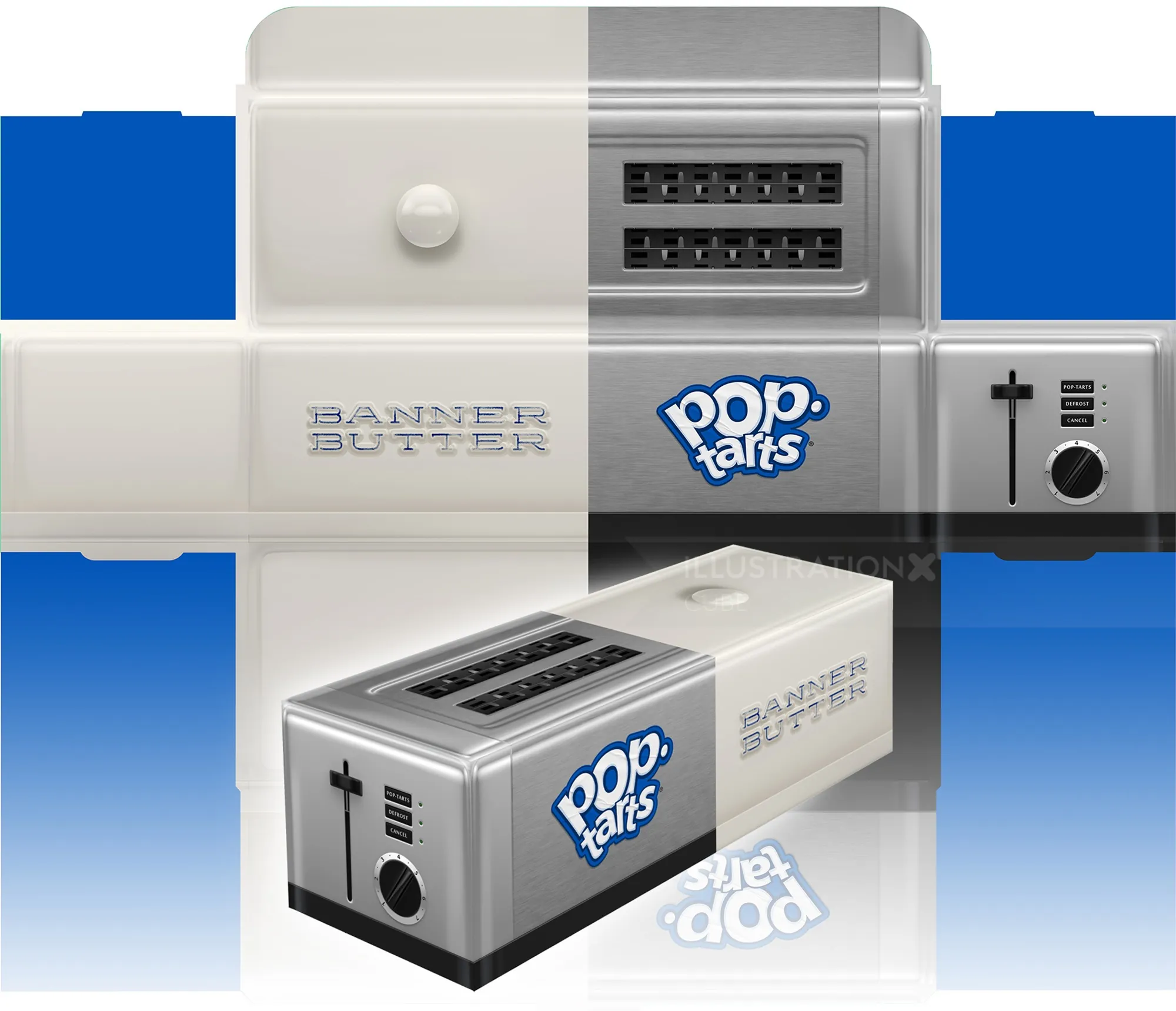 Wraparound box art for Pop Tarts and Banner Butter toaster promotion by CUBE