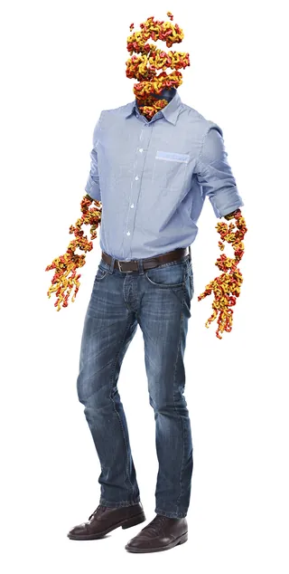 Human figure with protein structures forming head and arms by CUBE