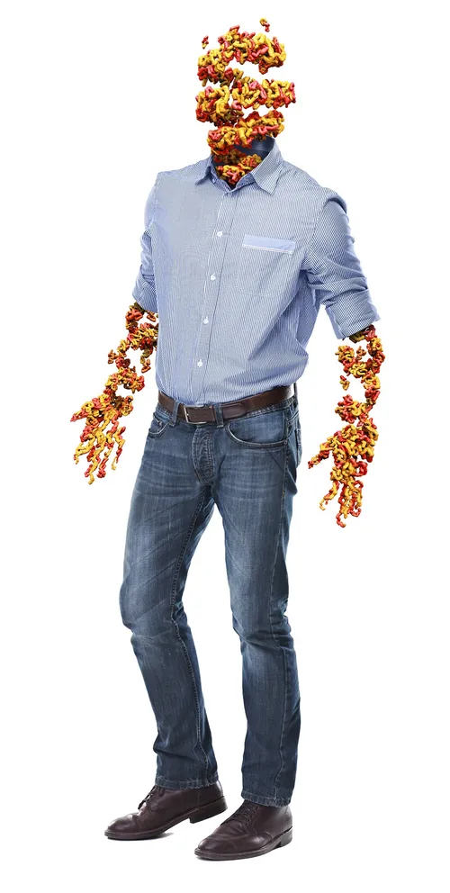 Human figure with protein structures forming head and arms by CUBE