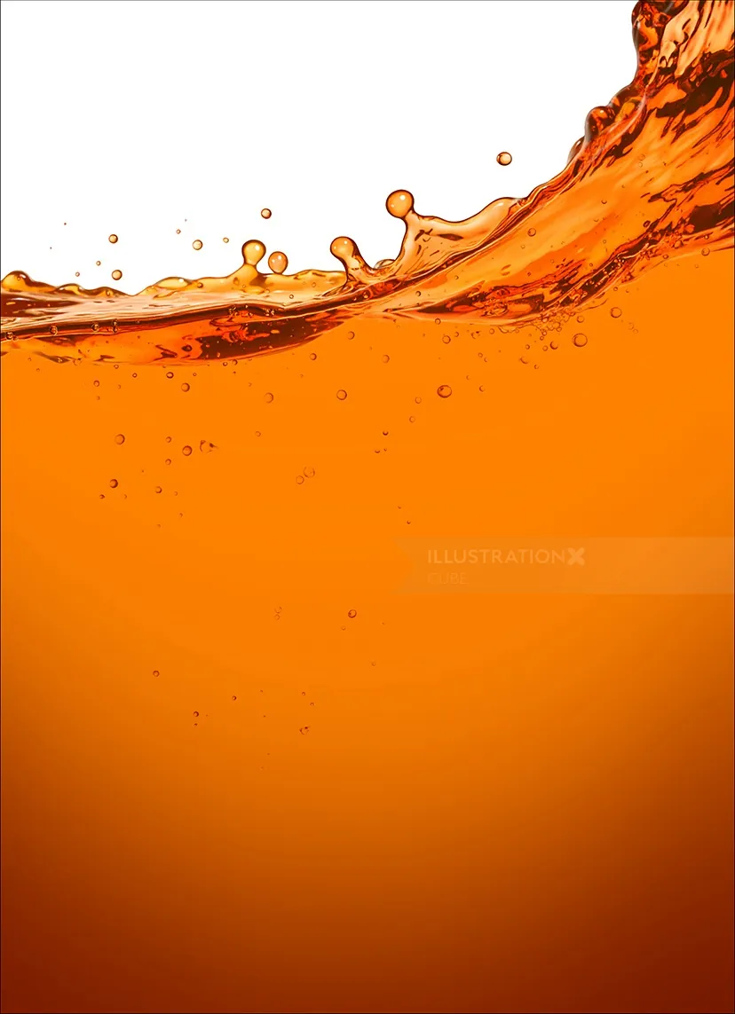 Close-up of orange wine splash with bubbles by artist CUBE