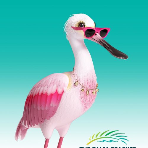 Flora the Spoonbill wearing sunglasses and jewelry by CUBE
