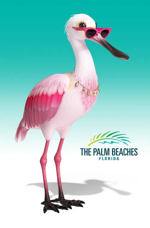 Flora the Spoonbill wearing sunglasses and jewelry by CUBE