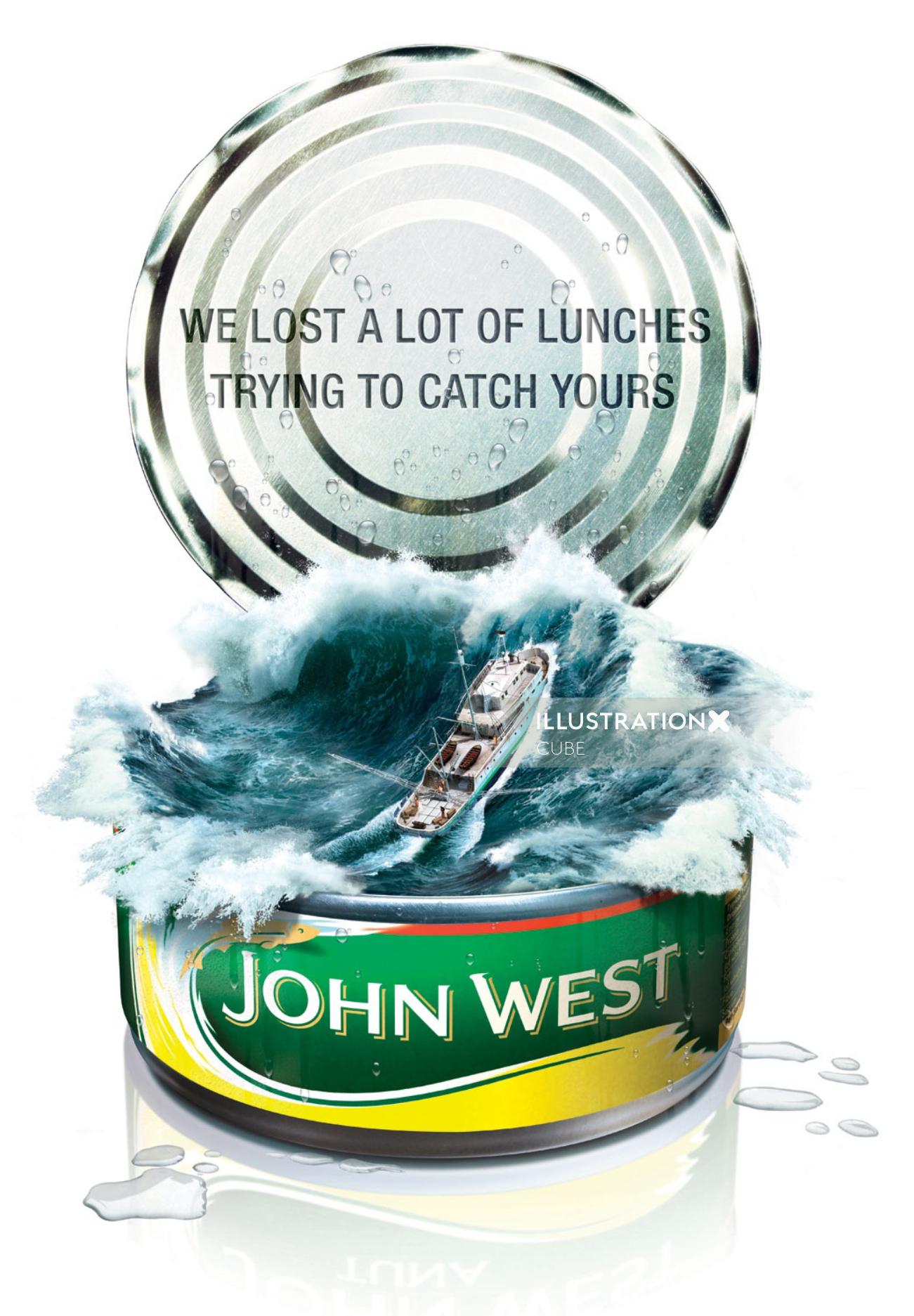 Anúncio em pôster 3D para John West Atum