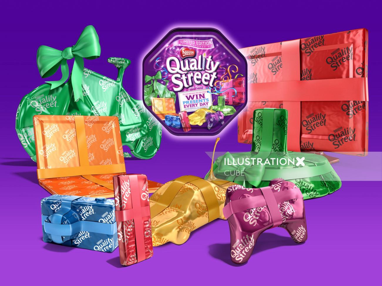 Seasonal packaging illustration for Nestle Quality Street