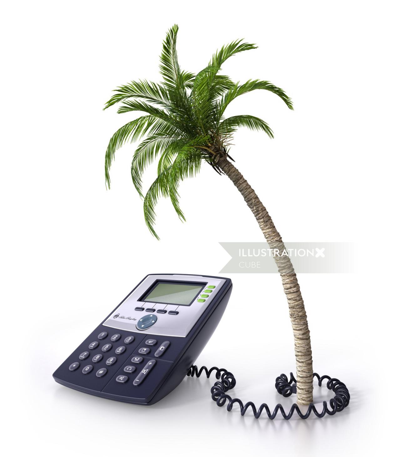 Ilustração de palmeira e telefone
