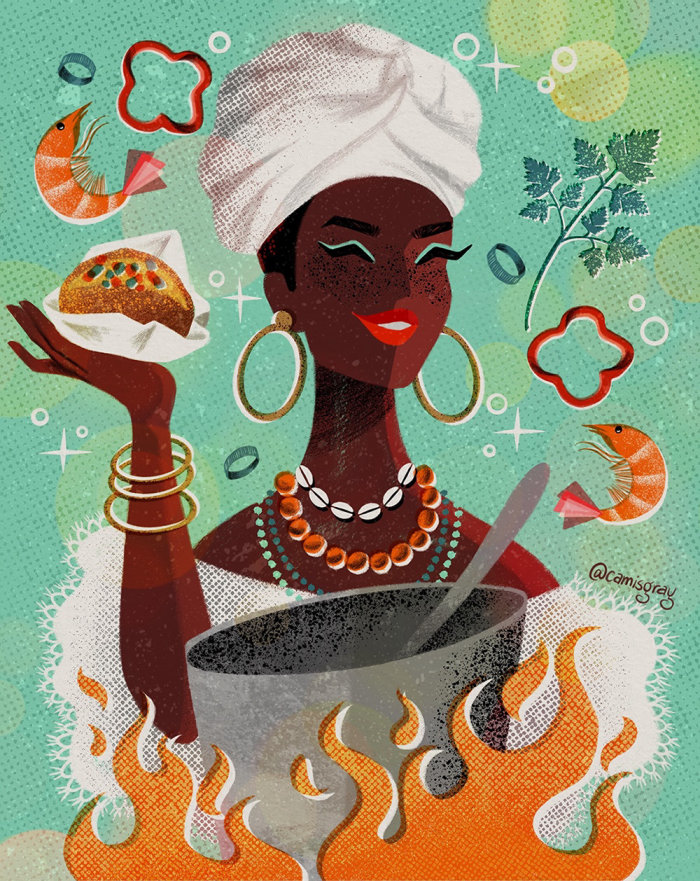Chef cooking food illustration