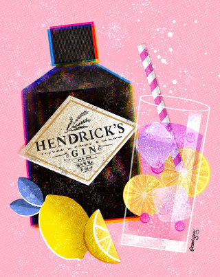 Illustration de l&#39;emballage du Gin Hendrick&#39;s