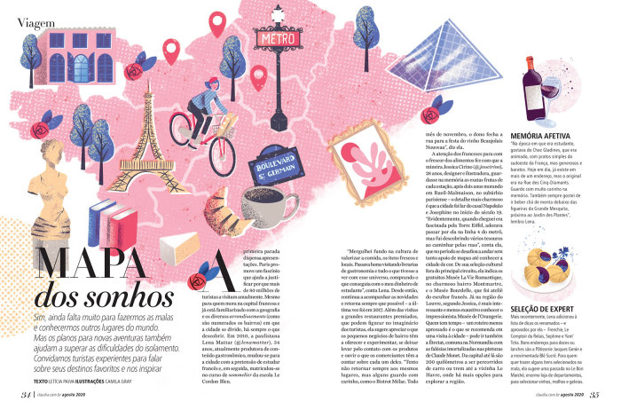 Paris map illustration for Claudia magazine 