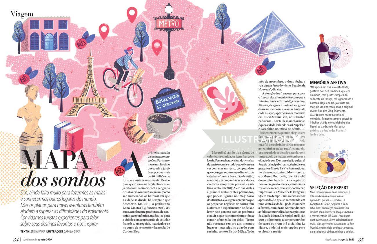 Paris map illustration for Claudia magazine 