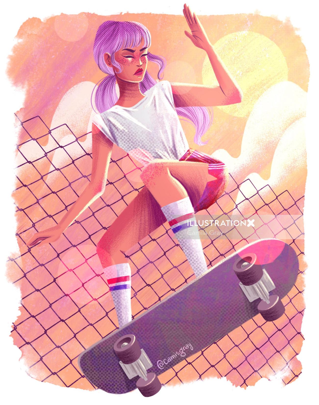 滑冰女孩油画，卡米拉·格雷（Camila Gray）