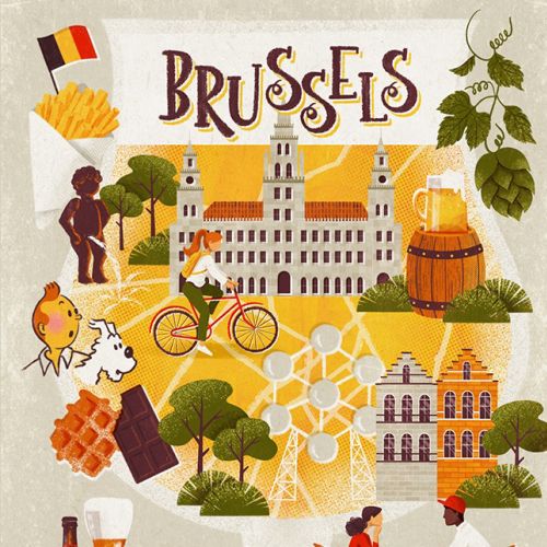 Map illustration of Brussels City, Belgium
